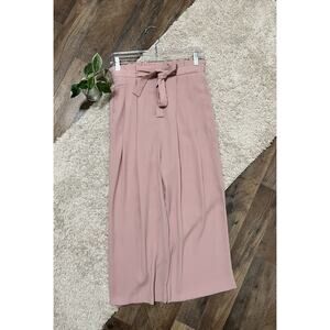 Zara XS Pink Pleated High Waisted Paperbag Wide Leg Cropped Pull-On Belted Pants